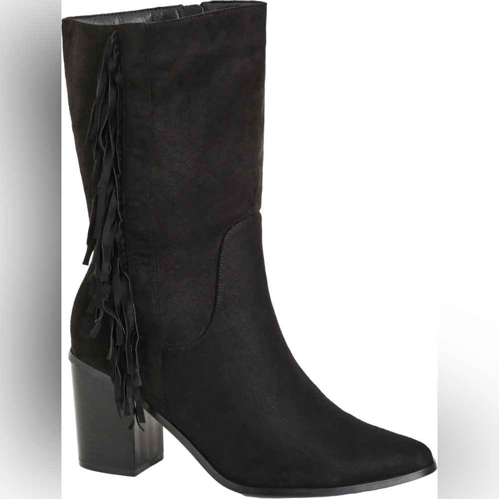 City Chic Black Heeled Fringe Boots